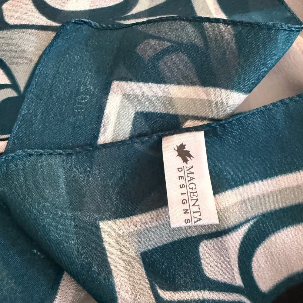 Magenta Designs Keith Tait Northwest Coast Art Scarf Teal Blue 2002